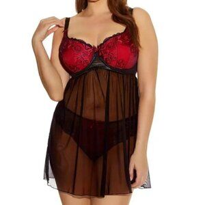 Elomi Anushka Chemise US 36I (UK 36G) Black Red Underwire Bra Sized Lingerie NWT